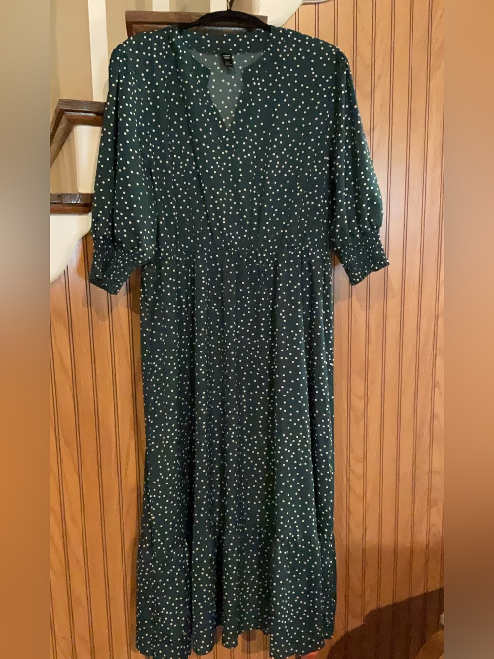 Women's Dark Green Polka Dot Maxi Dress